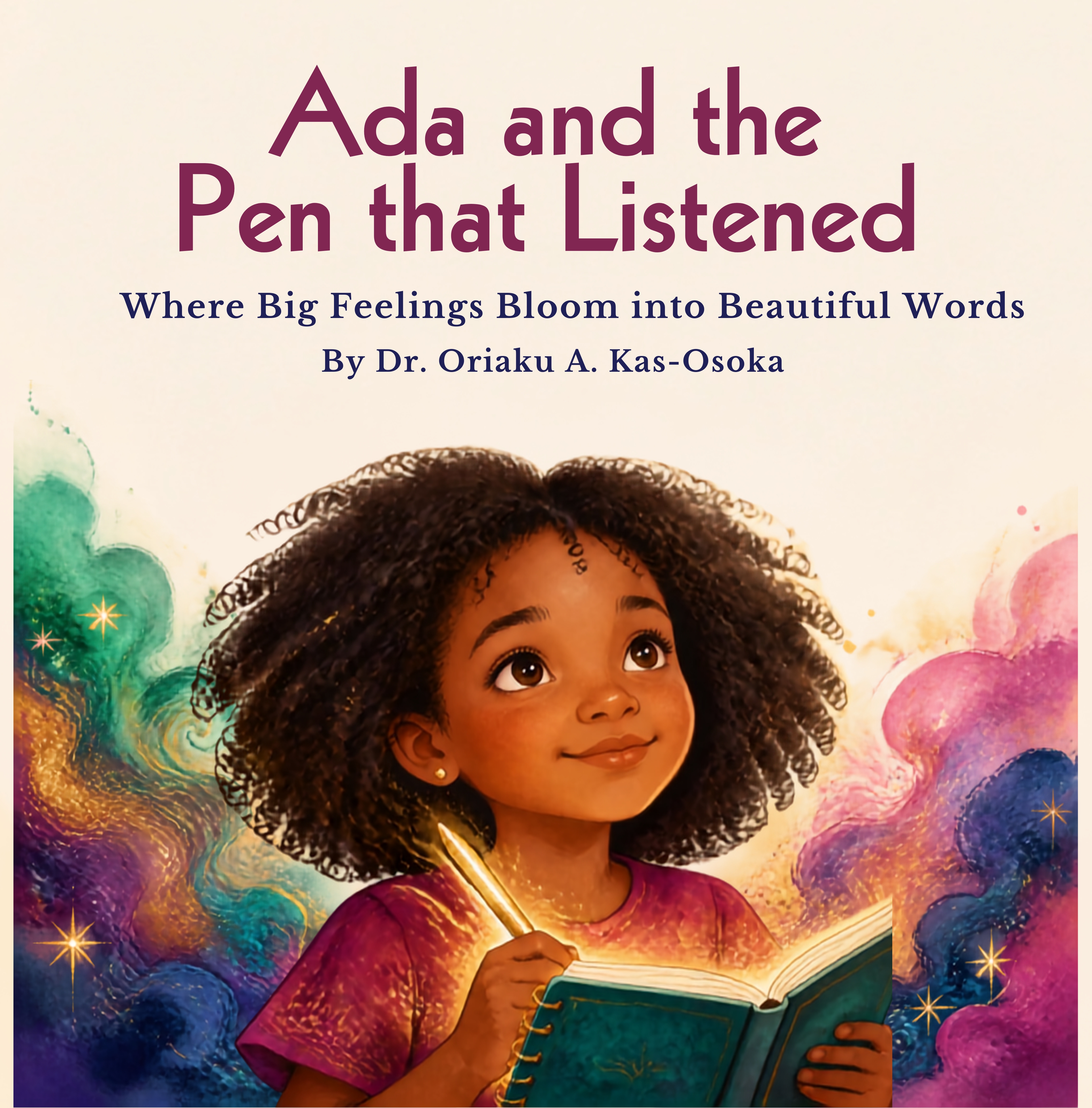 Front cover of Ada and the Pen that Listened, showing Ada, a young girl with curly hair
