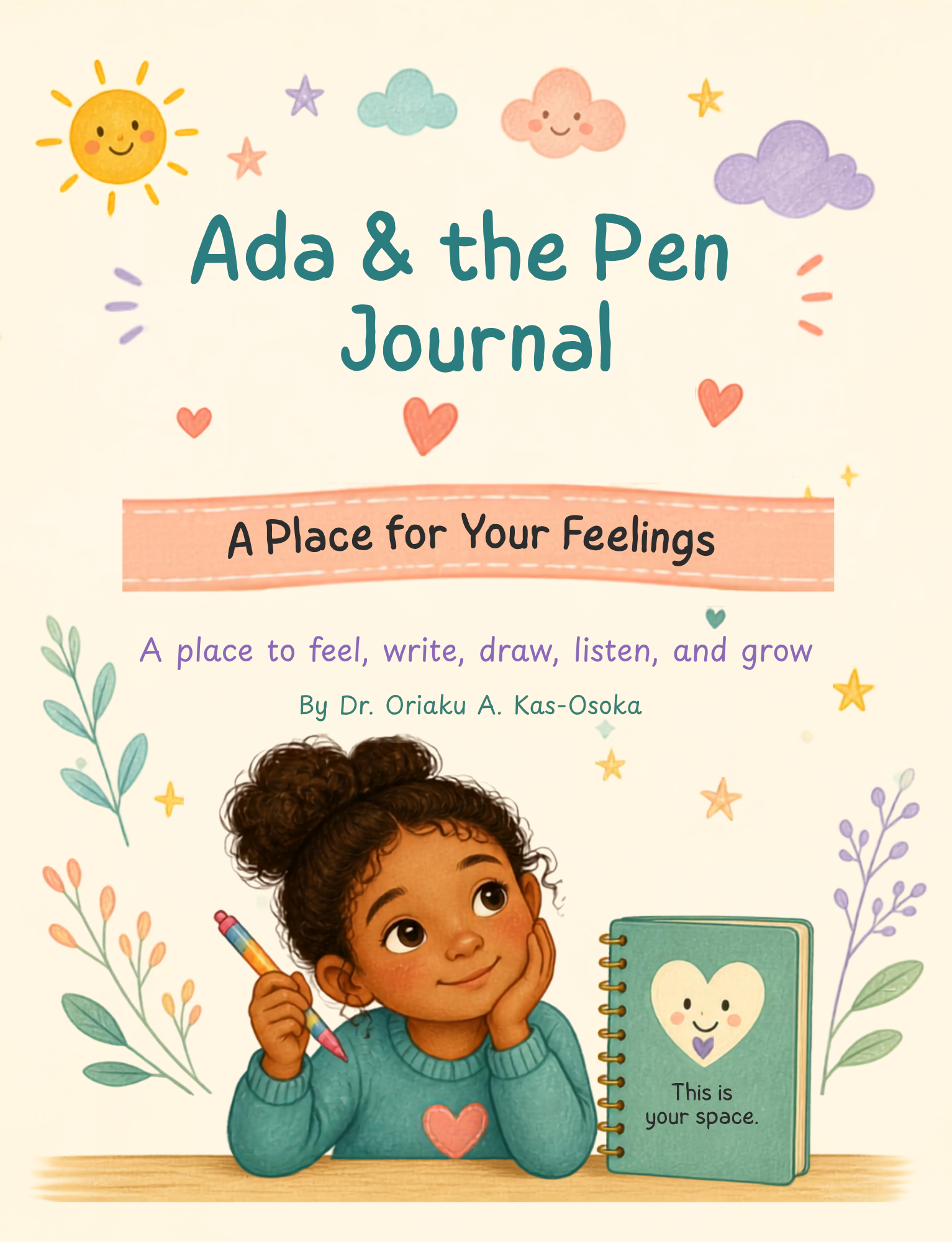 Front cover of Ada and the Pen Journal, showing Ada, a young girl with curly hair